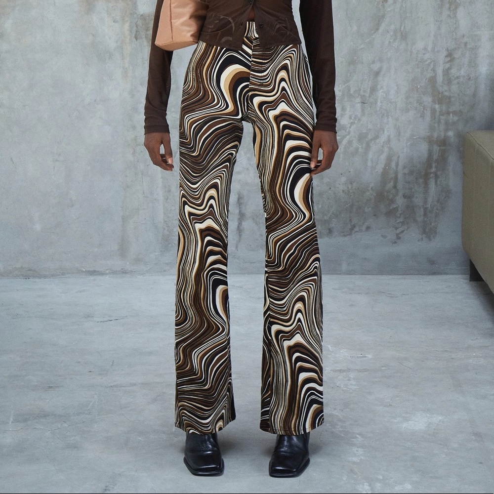 motel rocks brown swirl zoven pants high rise
